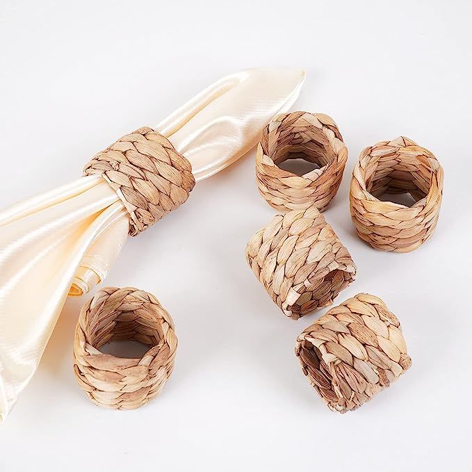 Woven Napkin Rings Set of 6, Farmhouse Napkin Rings Handmade by Natural Water Hyacinth, Fabric Na... | Amazon (CA)