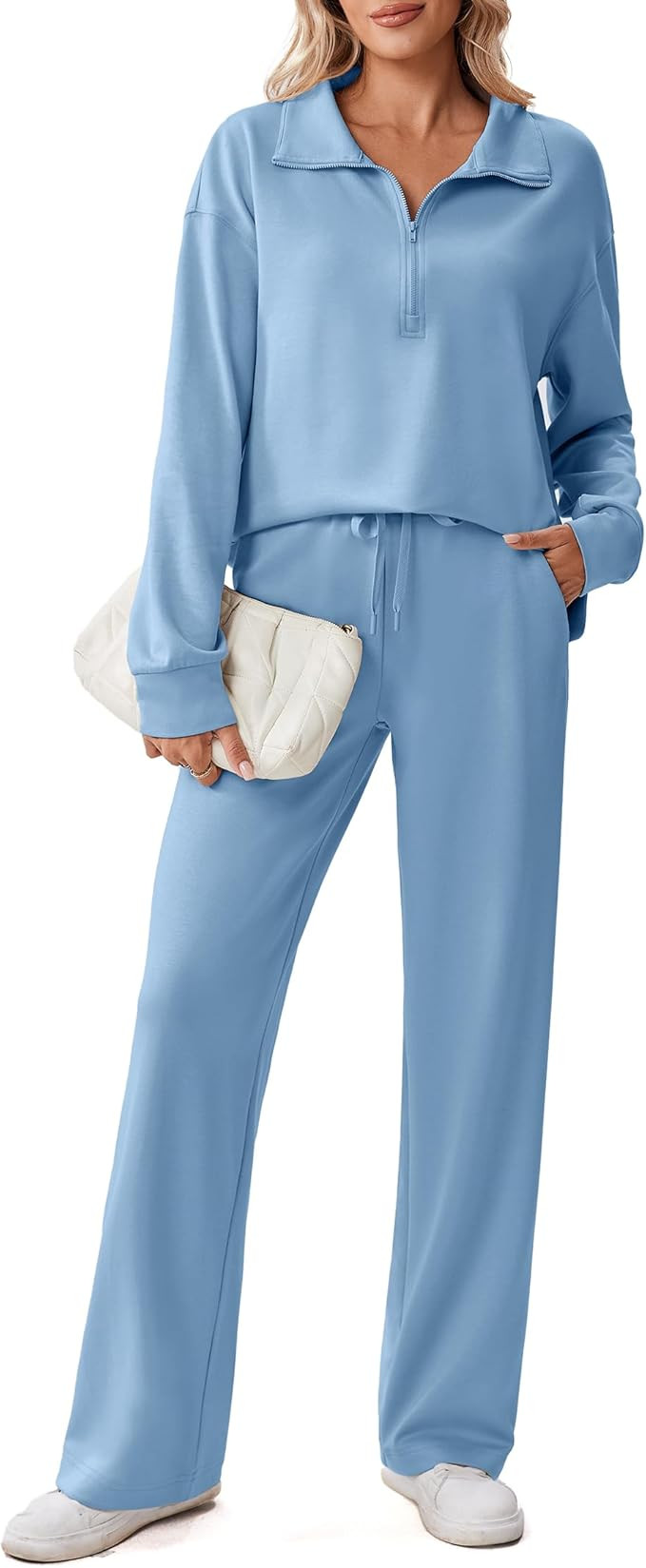 PINSPARK 2 Piece Sets for Women 1/2 Zip Sweatsuit Loose Fit Sweatshirt Straight Leg Pants 2025 Ma... | Amazon (US)