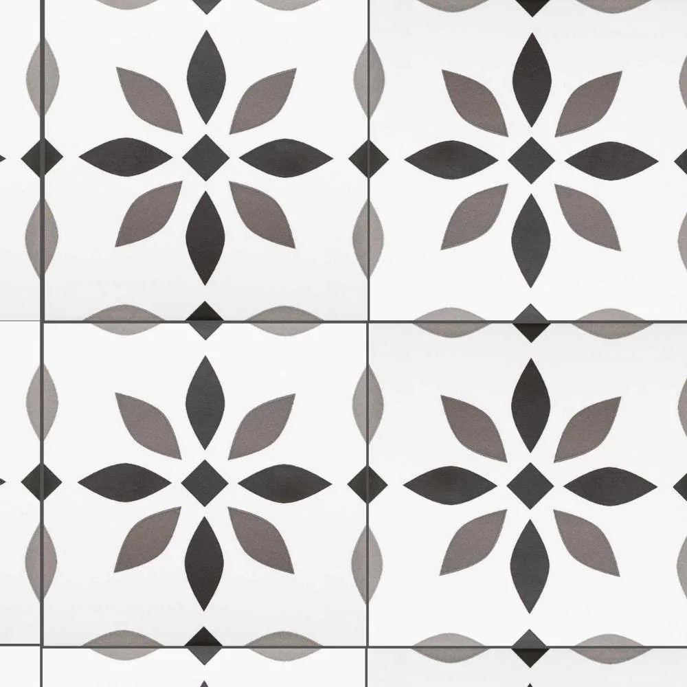 The Tile Life Snowflakes Gris 9-in x 9-in Matte Porcelain Encaustic Floor and Wall Tile (10.76-sq. ft/ Carton) | TDENI0909GR | Lowe's