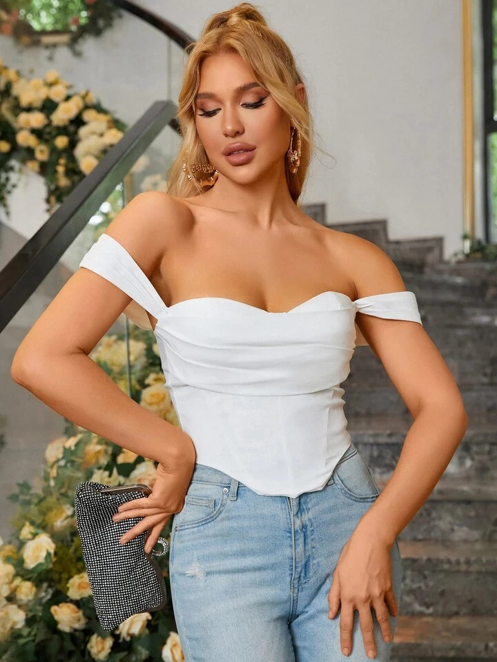 PARTHEA Off Shoulder Ruched Corset Top | SHEIN