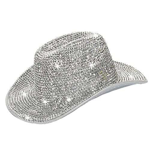 Silver Rhinestone Western Cowboy Hat for Womens - Glitter Cowgirl Hat for Disco Parties and Costumes | Amazon (US)
