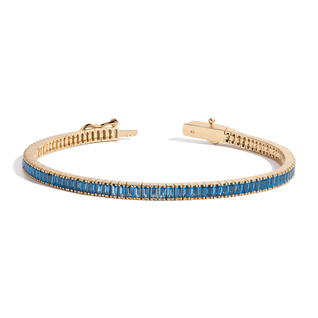Lab Grown Blue Topaz Baguette Tennis Bracelet | AUrate New York