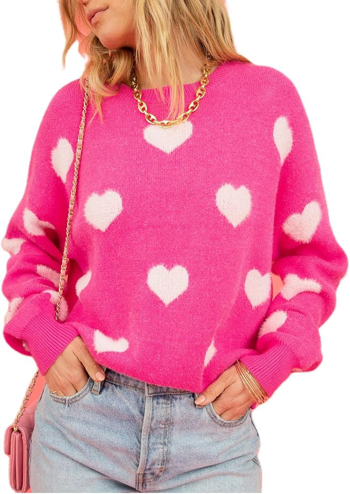 Valentines Day Heart Sweater for Women Cute XOXO Sweatshirt Love Graphic Sweater Tops Preppy Crew... | Amazon (US)