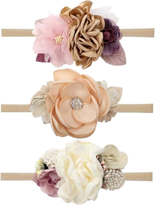 CN Baby Girls Floral Headbands Nylon Flowers Crown Hair Bow Elastic Bands For Newborn Infant Todd... | Amazon (US)