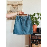 30"" - Vintage Lizwear Denim Button Down Mini Skirt 90S Cute Mid Thigh Fitted Bodycon Style Streetwe | Etsy (US)