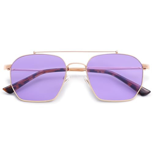 SOJOS Retro Square Sunglasses for Women Men Trendy Sun Glasses Classic Shades UV400 Protection SJ1230 with Rose Gold/Purple Lens | Amazon (US)