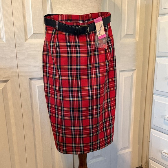 Vintage Mackays Red Plaid Pencil Skirt with Belt Size 10 (S) | Poshmark