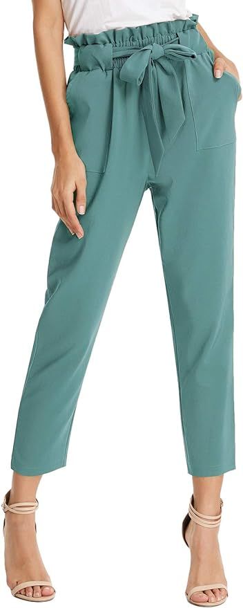 GRACE KARIN Women's Cropped Paper Bag Waist Pants with Pockets | Amazon (US)