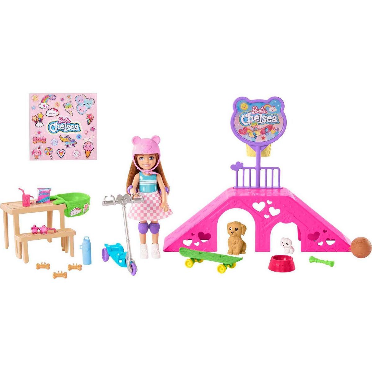 Barbie Chelsea Doll and Accessories Skatepark Playset with 2 Puppies and 15+ pc | Target