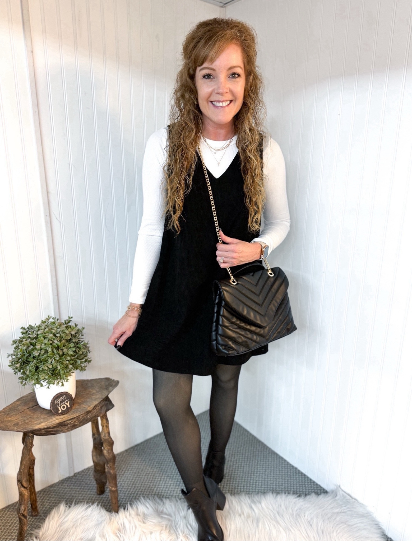 $15 SHEIN Frenchy Solid V Neck Corduroy Dress / holiday dress / winter fashion / church outfit / holiday outfit / Christmas outfit / NYE outfit  

Dress- size small, TTS 
Fleece lined leggings- small, TTS 
Crewneck- sized up to medium 
Black Booties- size 8, TTS 

#LTKover40 #LTKfindsunder50 #LTKHoliday
