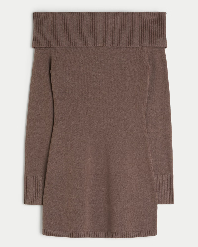 Off-the-Shoulder Skater Sweater Dress | Hollister (US)