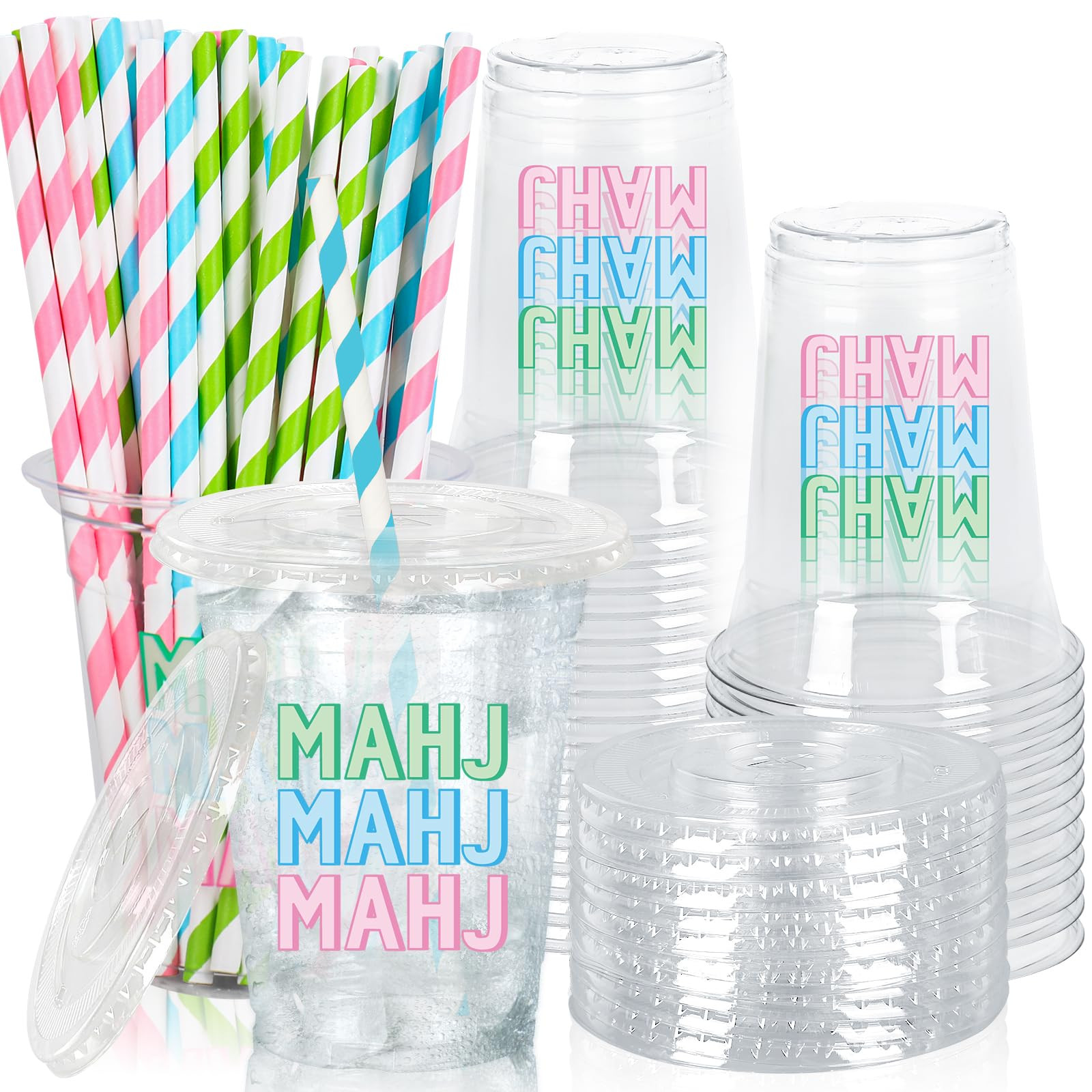 Amazon.com: JarThenaAMCS 50Pcs Mahjong Plastic Cups with Lids Straws Drinking Cup 12oz Green Blue Pink Mahj Disposable Cups for Game Night Birthday Party : Health & Household | Amazon (US)