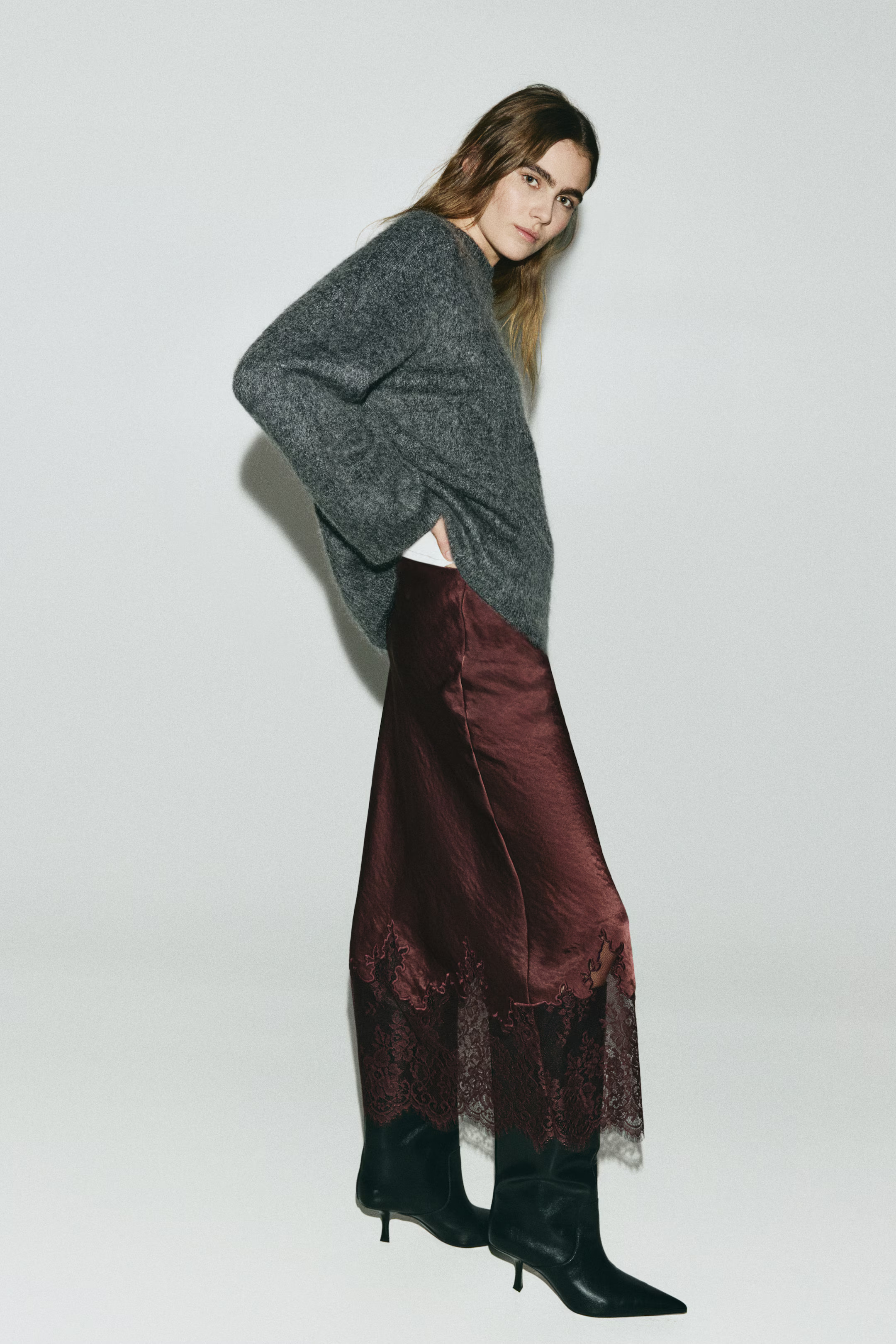 Lace-Trimmed Satin Skirt | H&M (US + CA)