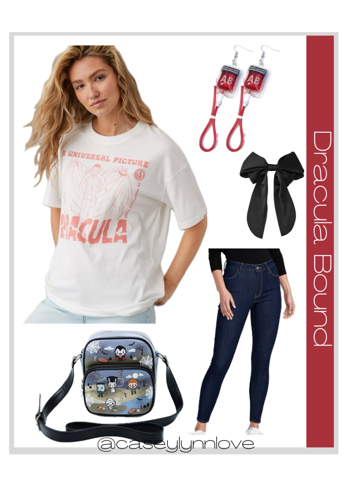 Halloween themed outfit. Universal Monsters Dracula bound.

Halloween earrings. Jeans. Universal Monsters crossbody bag. Large hair bow accessory. Dracula T-shirt.

#LTKitbag #LTKstyletip #LTKHalloween