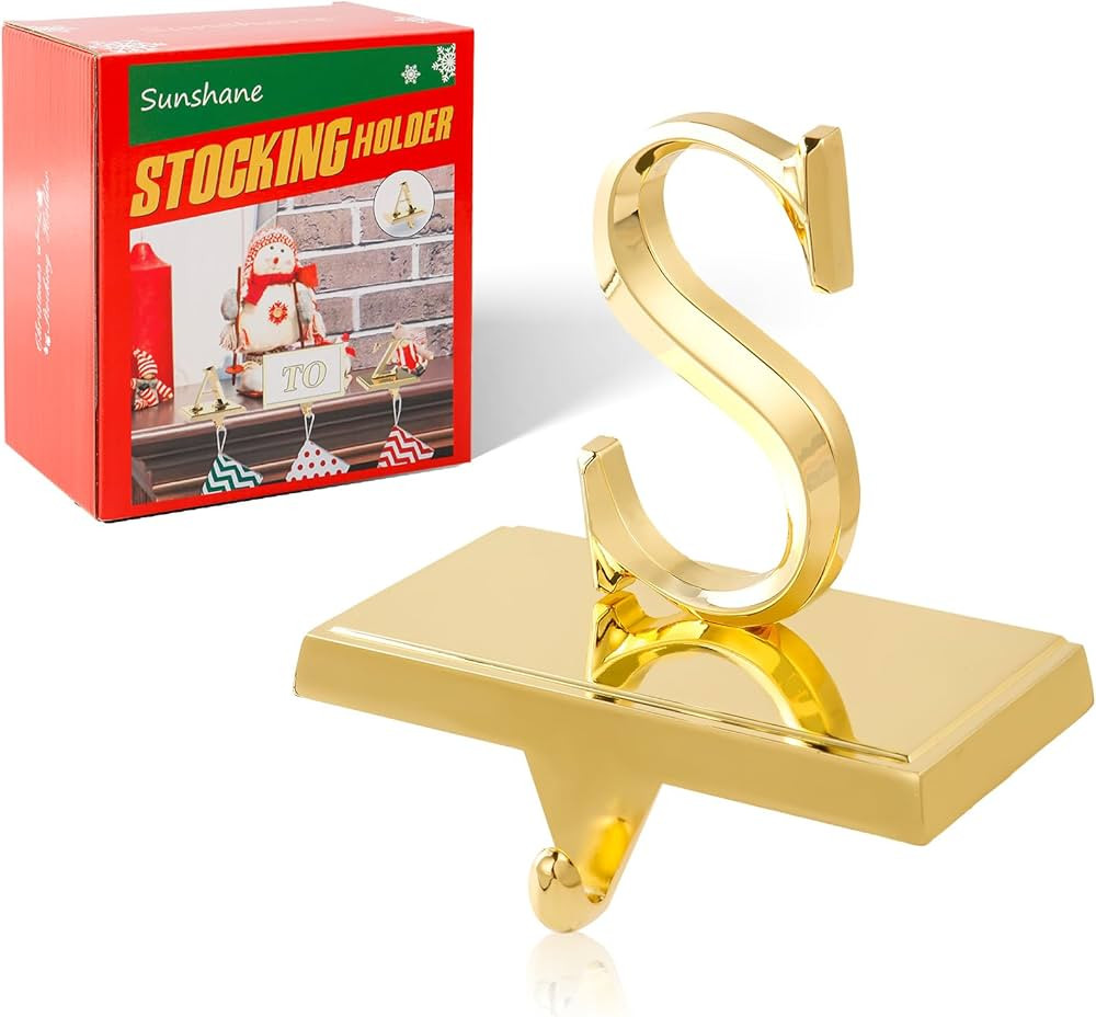 Sunshane Monogrammed Christmas Stocking Holder with Initials Mantel Stocking Hanger Hooks with Le... | Amazon (US)