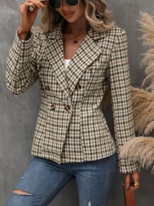 Plaid Double Breasted Blazer
   SKU: sw2208297434784881      
          (25 Reviews)
            ... | SHEIN