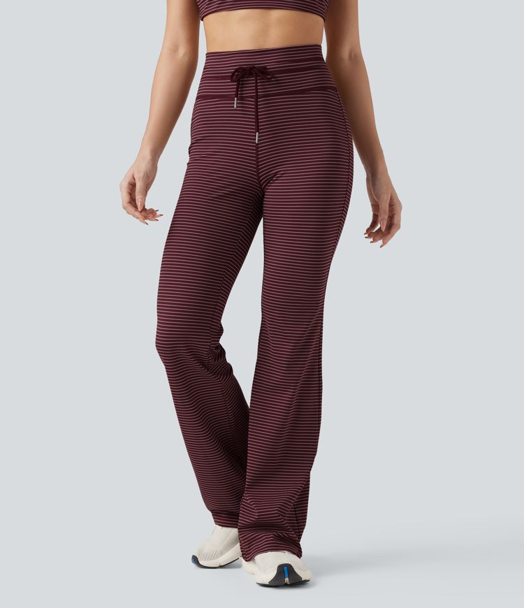 Women’s High Waisted Drawstring Stripe Flare Yoga Pants with Pockets - Halara | HALARA