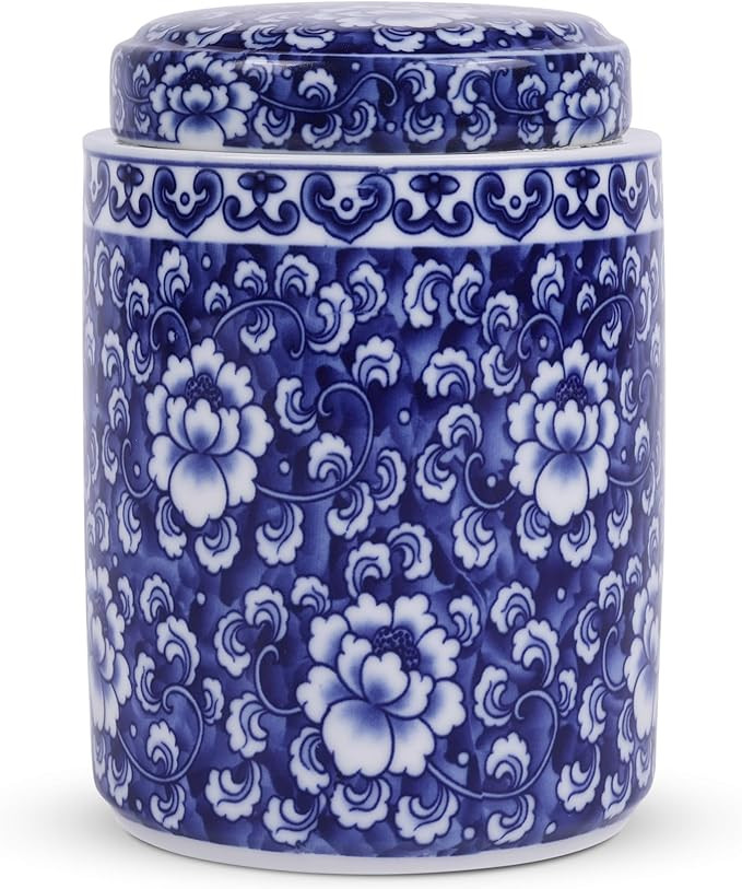 Chinoiserie Blue and White Porcelain Ginger Jar-Chinese Ceramic Storage Jar with Lid-Decorative B... | Amazon (US)