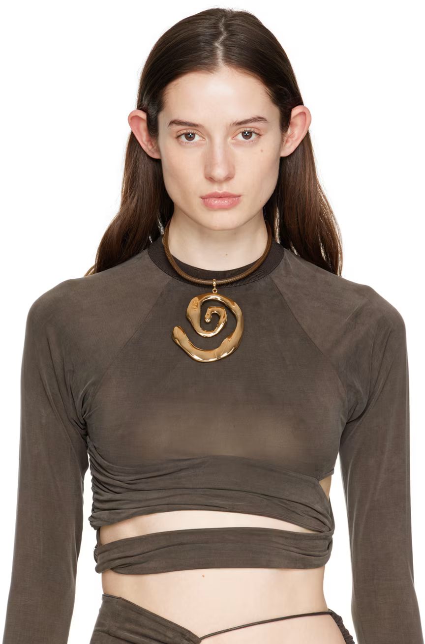 Jacquemus - Brown Leather 'Le Collier Turbi' Necklace | SSENSE