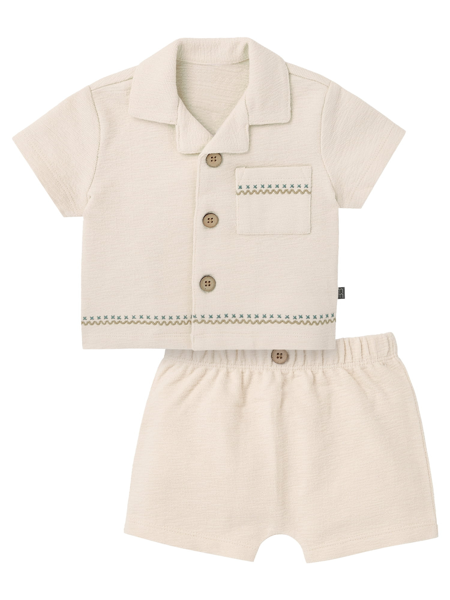 Modern Moments by Gerber Baby Boy Button Down Shirt and Short Outfit Set, 2-Piece, 0/3 Months - 2... | Walmart (US)