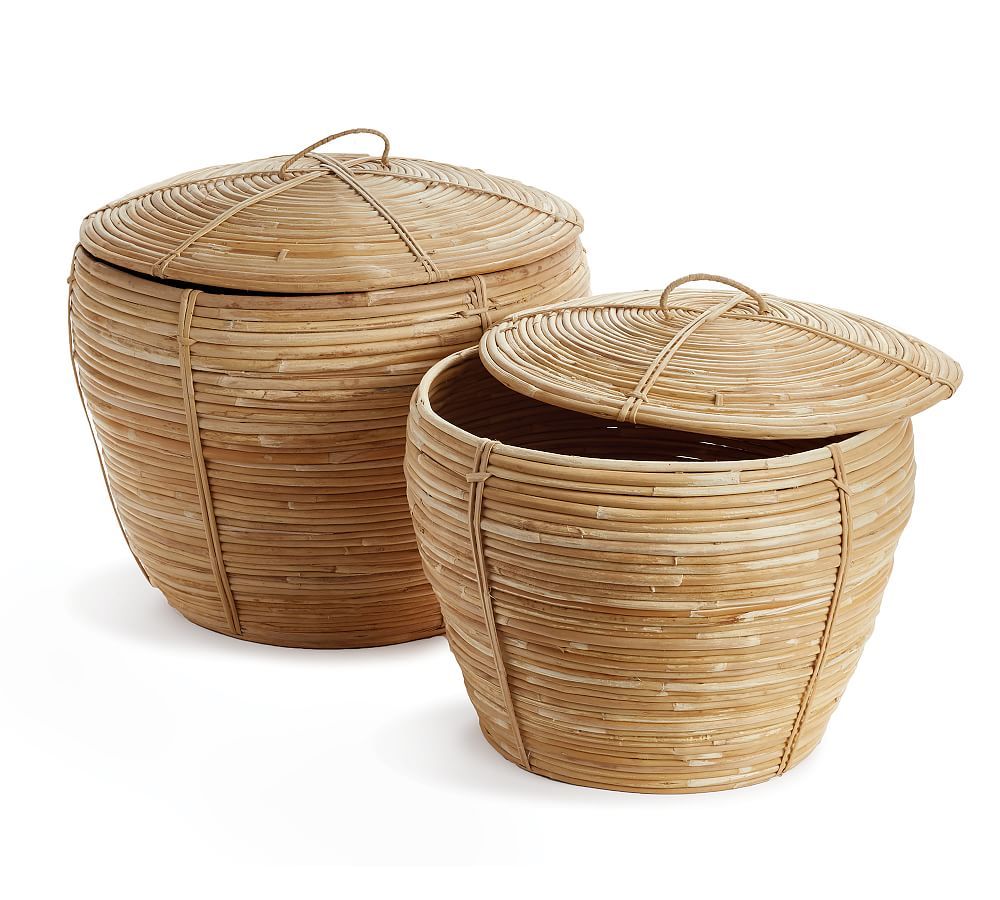 Cane Rattan Basket Set of 2, Lidded | Pottery Barn (US)