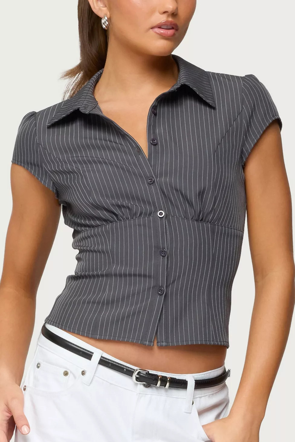 Edikted Juney Pinstripe Tailored Button Up Shirt | Urban Outfitters (US and RoW)