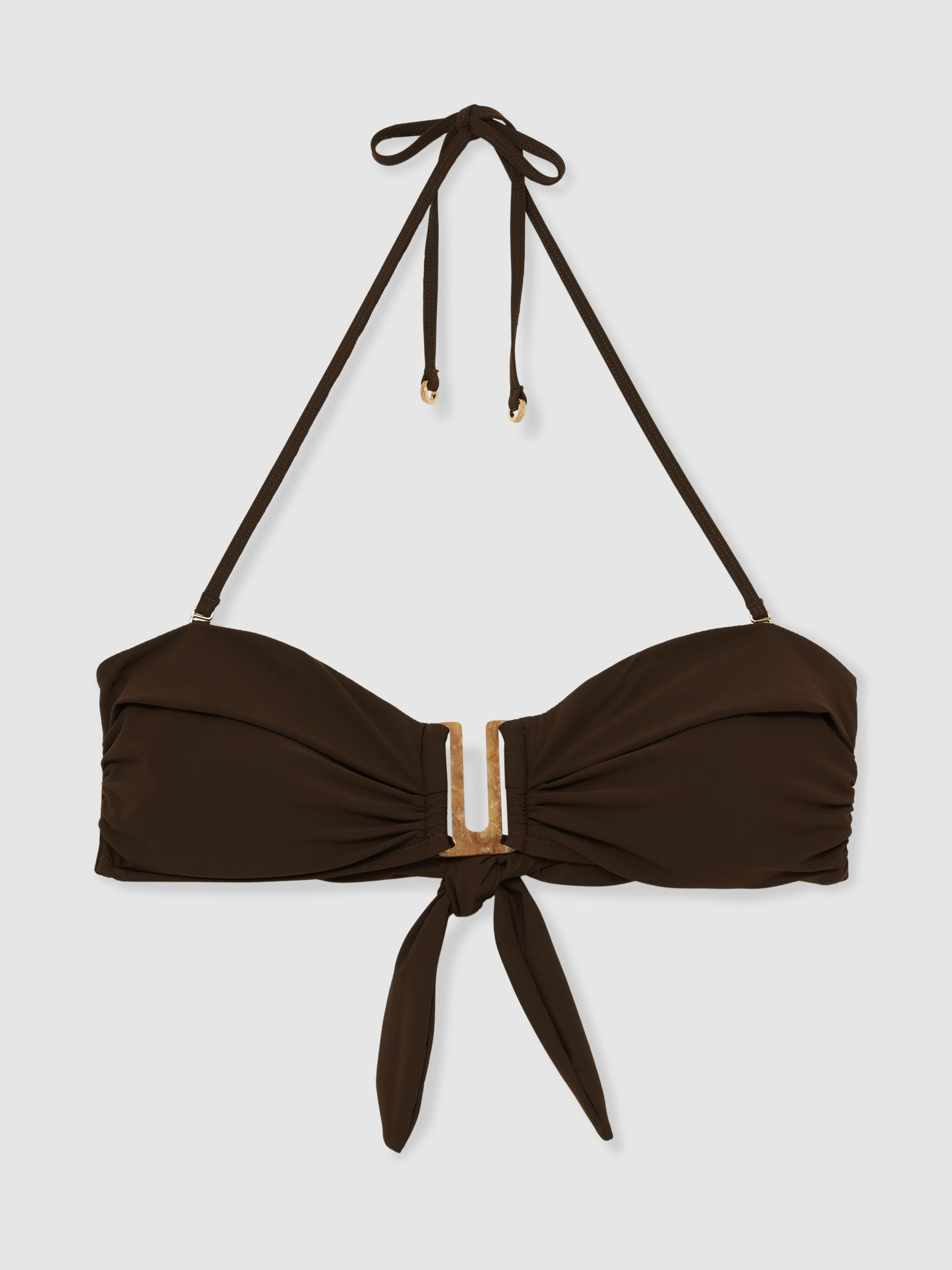 Reiss Removable Strap Bandeau Bikini Top in Chocolate - REISS | Reiss UK