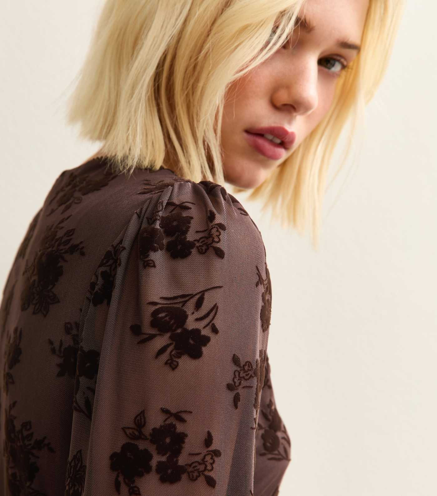 Brown Floral Flocked Mini Dress | New Look | New Look (UK)