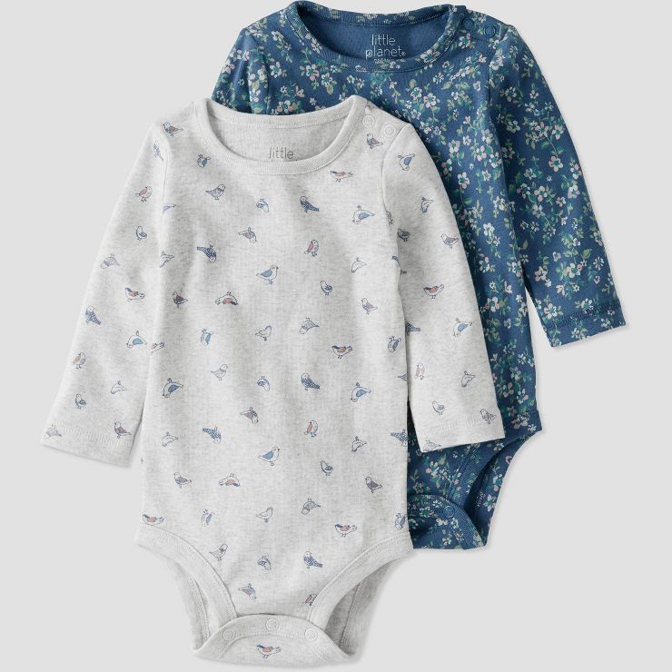 little Planet By Carter's Baby 2pk Organic Cotton Floral Bodysuit - Blue | Target