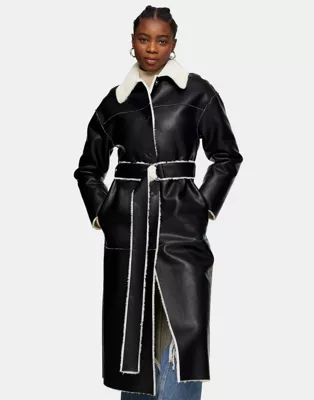 Topshop reversible faux leather coat in black | ASOS (Global)
