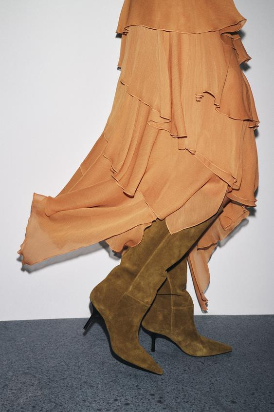 SPLIT SUEDE STILETTO HEEL BOOTS | Zara UK