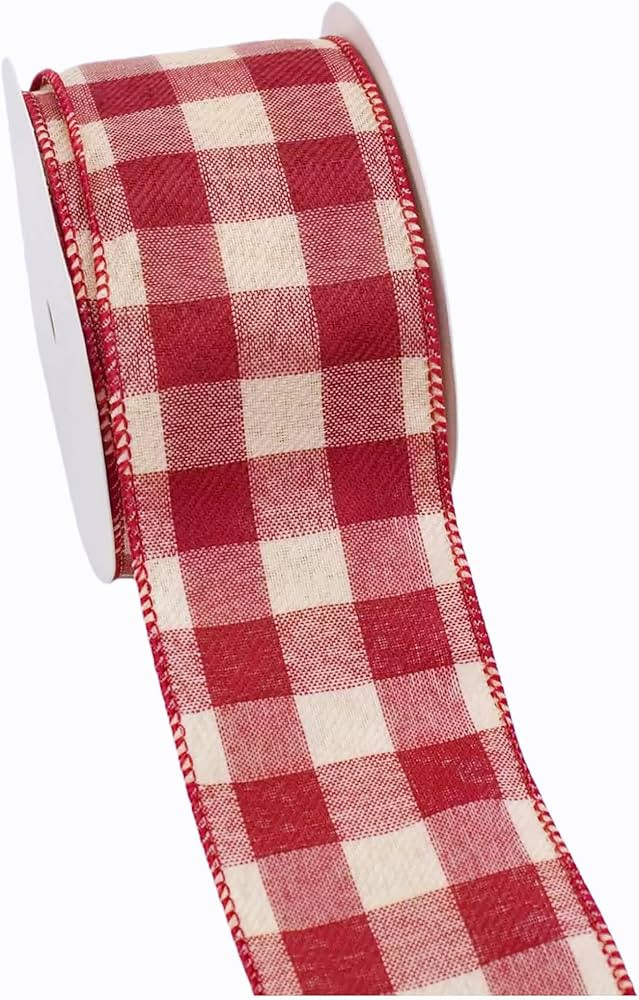 Red & Ivory Buffalo Check Burlap Ribbon - 2.5" x30ft Wired Plaid Jute for Rustic Weddings, July 4... | Amazon (US)