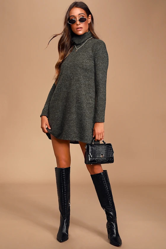 Alaina Dark Olive Green Long Sleeve Turtleneck Sweater Dress | Lulus (US)