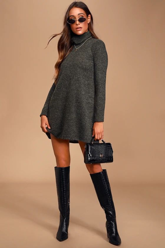 Alaina Dark Olive Green Long Sleeve Turtleneck Sweater Dress | Lulus (US)