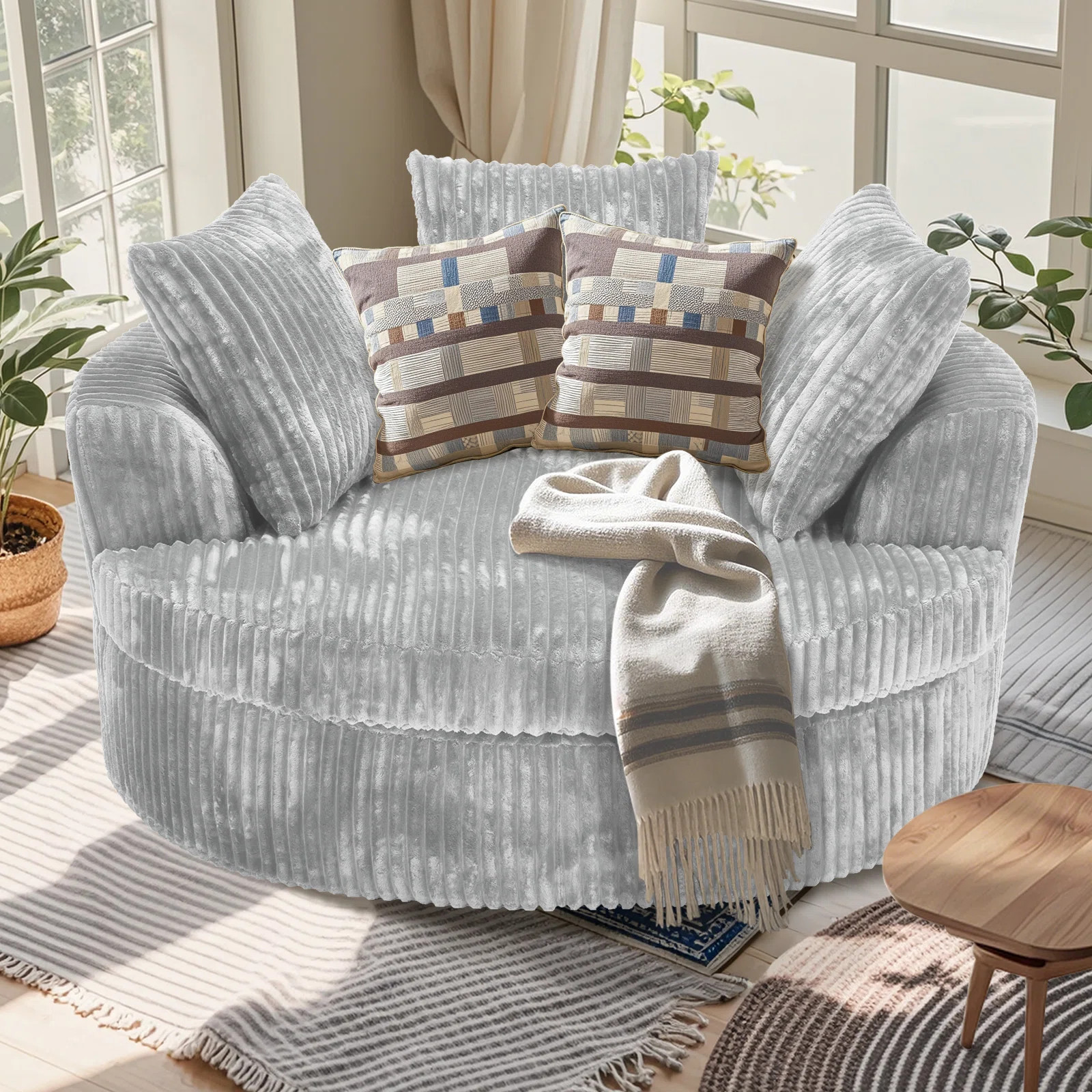 59 Inch Chaise Lounge Chair Indoor, No Assembly Required Round Corduroy Chaise Lounge Sofa Bed Wi... | Wayfair North America