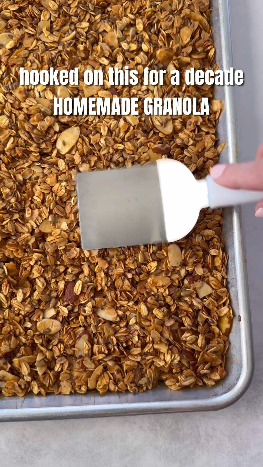 I eat this granola EVERY SINGLE DAY - over a decade! 🥣✨ Big crunchy clusters I love, only 100 calories per serving! Healthier than store-bought (less sugar!). Press hot granola down - KEY for clusters! Freezer-friendly 2-3 months. Great for gifting! Shop my sheet pan + Bob's Red Mill coconut below! Recipe on my blog! #granola #everyday #decade #homemade

#LTKdayinmylife #LTKmomlife #LTKmorningroutine