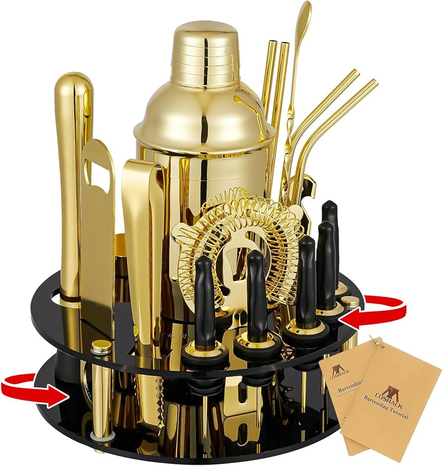 X-cosrack 19-Piece Bar Set, Gold Cocktail Shaker Set for Drink Mixing: Stainless Steel Bar Tools ... | Amazon (US)