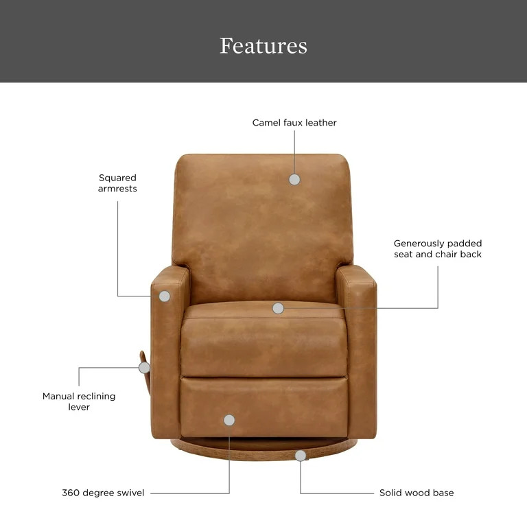 Better Homes & Gardens Modern Farmhouse Swivel Glider Recliner, Camel Faux Leather | Walmart (US)