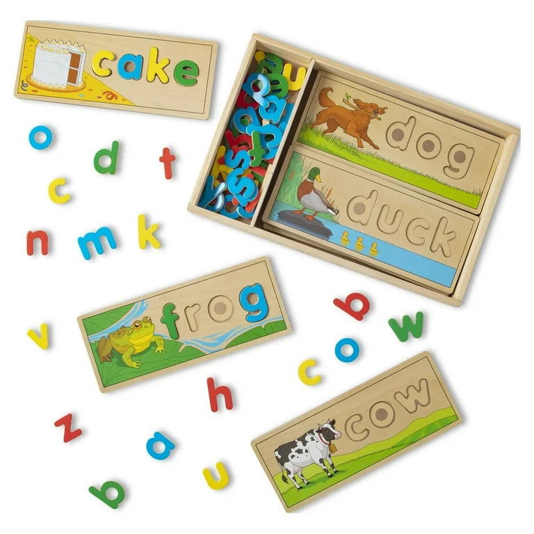 Melissa & Doug Wooden See & Spell, 8 Spelling Boards and 64 Letter Pieces, Toddler Toys | Walmart (US)