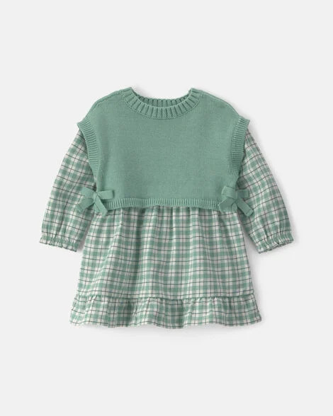 Baby Girl 2-Piece Checkered Flannel Long-Sleeve Dress - Green | Carter's | Carter's Inc