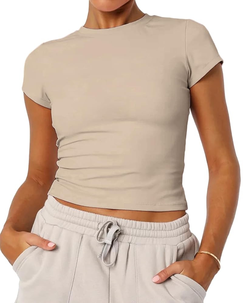 Women's Basic Summer Short Sleeve Crewneck T-Shirts Y2K Cute Going Out Tops Baby Tee | Amazon (US)
