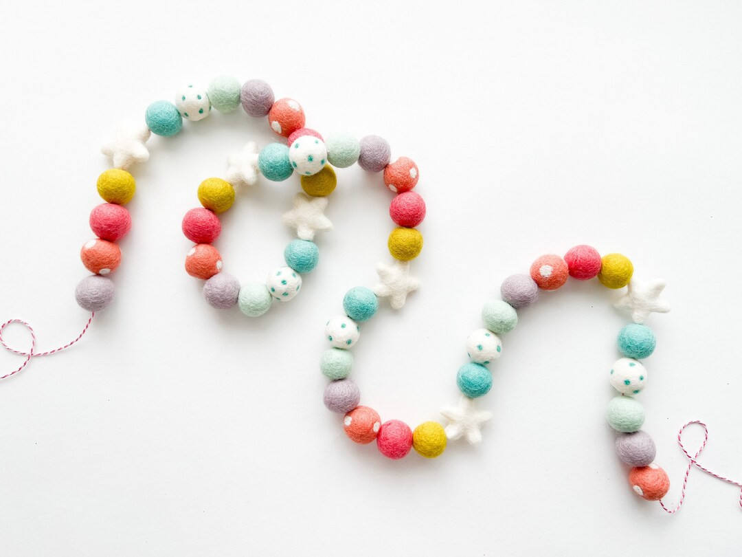 Bright Happy Summer Felt Ball Garland w/ Stars Collaboration w/ @opalplusolive & @thepeachydot 20... | Etsy (US)