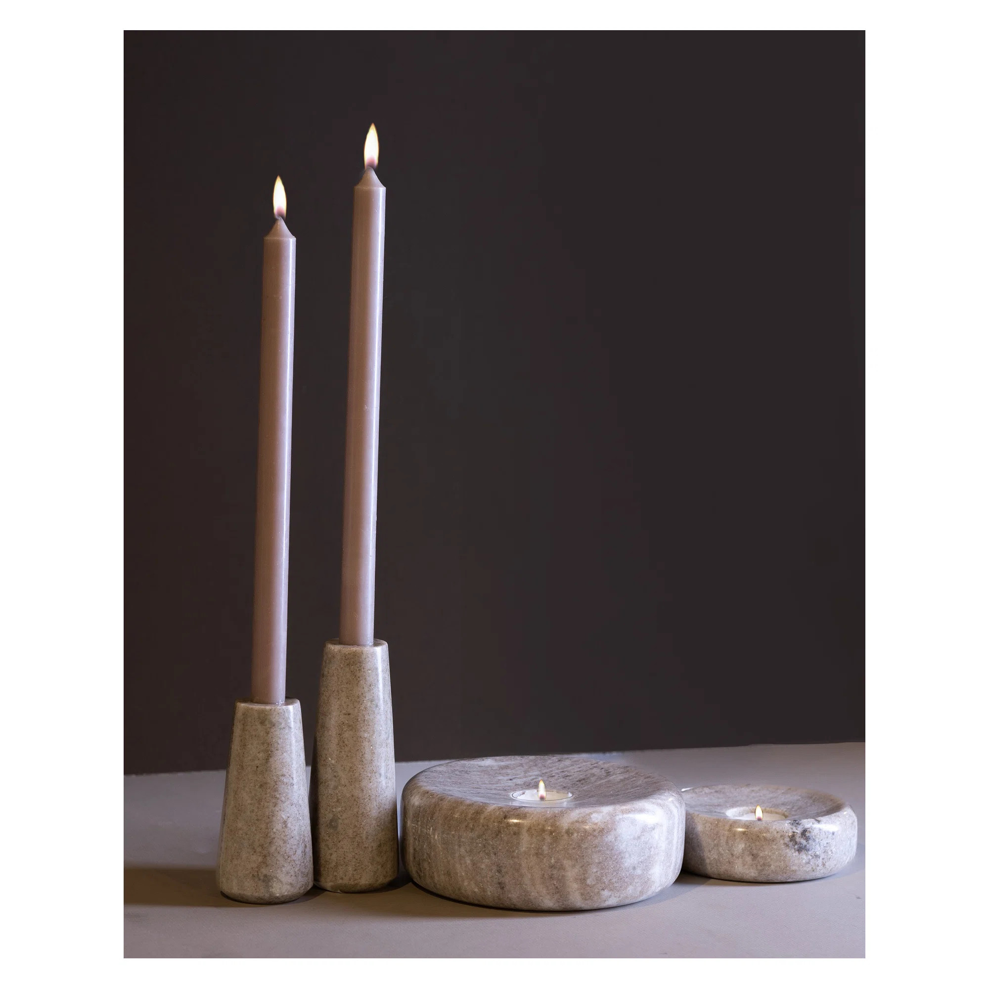 Tellis Set Of 2 White/Brown Marble Taper Candle Holders | Birch Lane