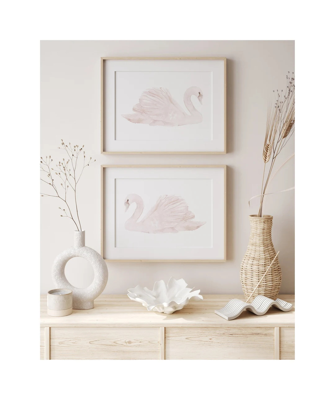 Watercolor Swan Painting, Minimalist Wall Decor, Set of 2 Prints, Horizontal Artwork, Two Extra L... | Etsy (US)