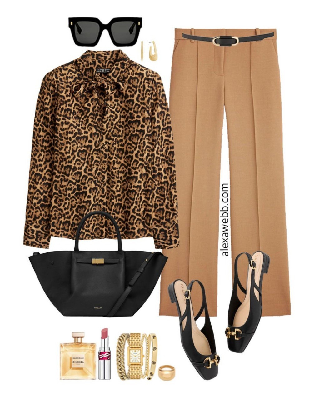 Plus Size Spring Work Capsule 2025 - Part 2 - A plus size business casual and professional work capsule wardrobe for spring. A plus size work outfit idea with camel trousers, leopard blouse, and black flats. Alexa Webb #plussize

#LTKPlusSize #LTKStyleTip #LTKWorkwear