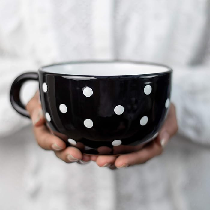 City to Cottage Handmade Ceramic Designer Black and White Polka Dot Cup, Unique Extra Large 17.5o... | Amazon (US)