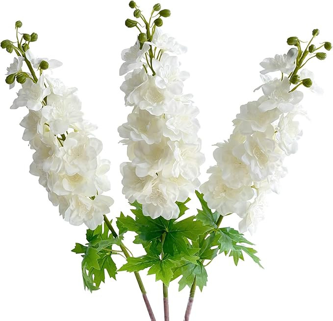 YalzoneMet 3Pcs White Delphinium Artificial Flower, Real Touch Latex Delphinium Flower, Big 31.5'... | Amazon (US)