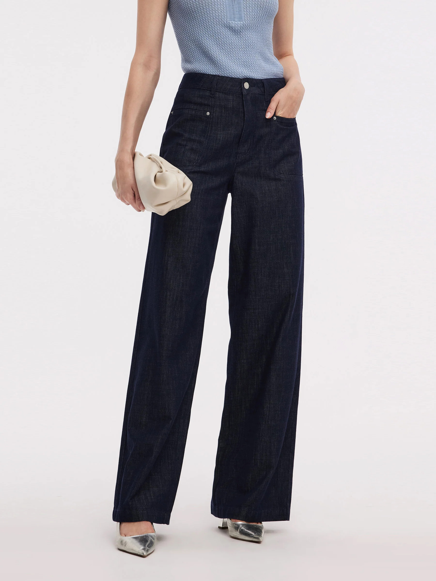 100% Cotton Denim Women Straight Leg Jeans - Dark Denim / 25 | GOELIA