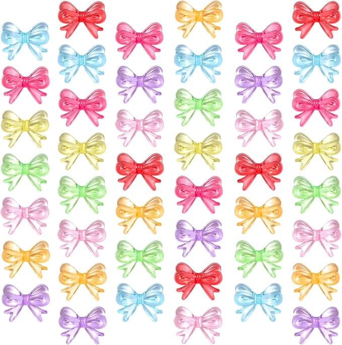 150pcs Colorful Bow Beads 18x14mm 3D Cute Acrylic Beadable Bowknot Aesthetic Charms Bulk Supplies... | Amazon (US)