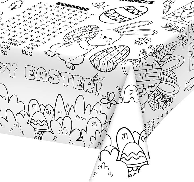 Gatherfun Disposable Easter Color-in Paper Tablecloth Decoration，Happy Easter Paper Table Cover... | Amazon (US)